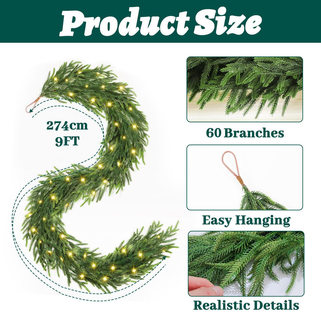 TOWPONICS 9FT Pre-lit Christmas Garland