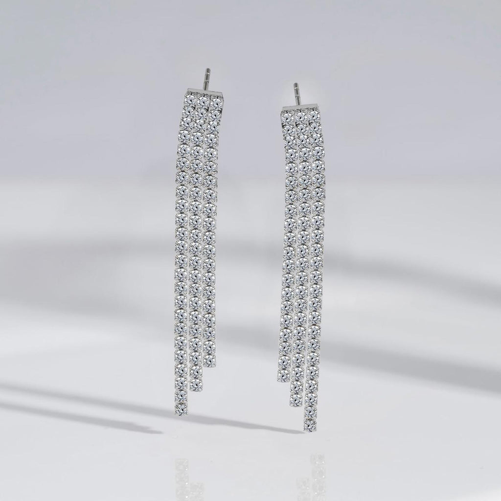 Rhodium Plated Brass Three Dangle Earrings
