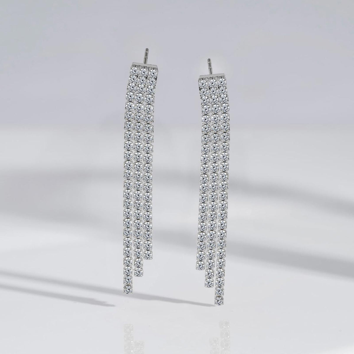Rhodium Plated Brass Three Dangle Earrings