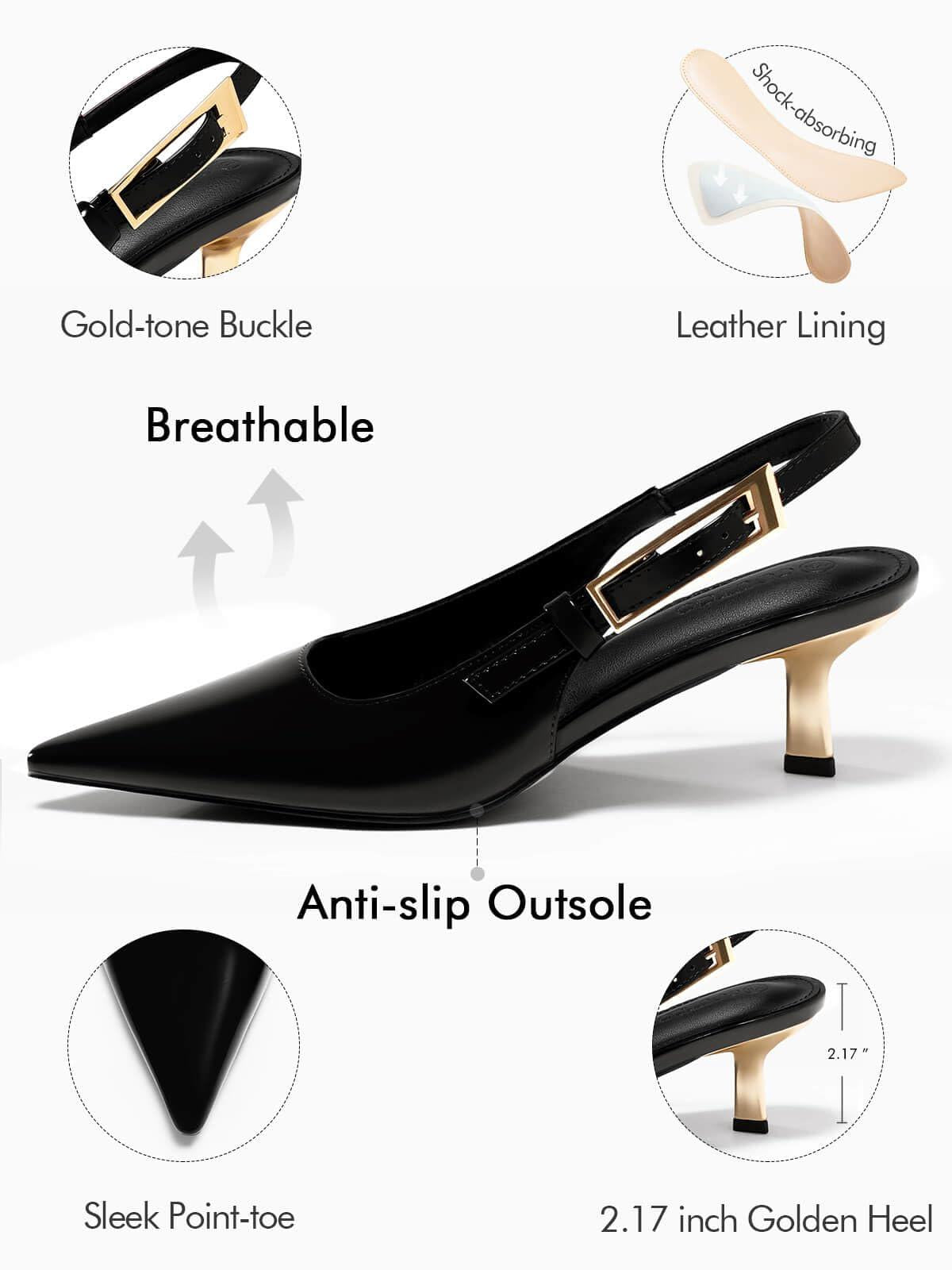 Womens Slingback Kitten Heels, Black, Size 8.5