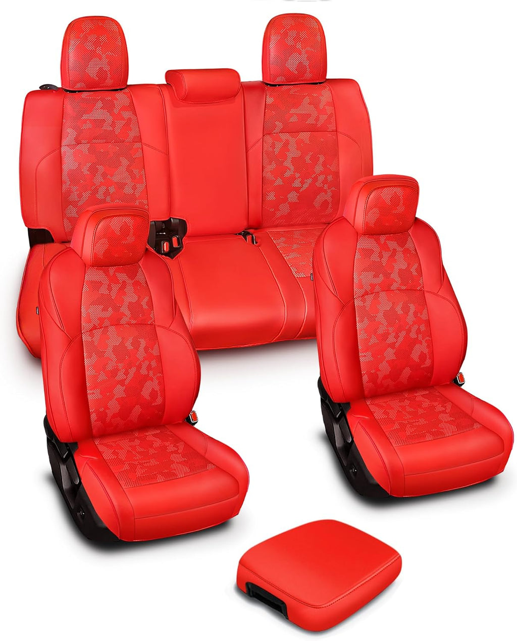 Leather seat cover for a 2024-2025 4th Generation Toyota Tacoma, Red/Camo