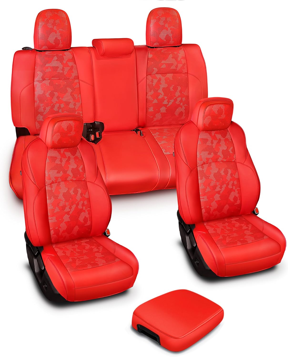 Leather seat cover for a 2024-2025 4th Generation Toyota Tacoma, Red/Camo