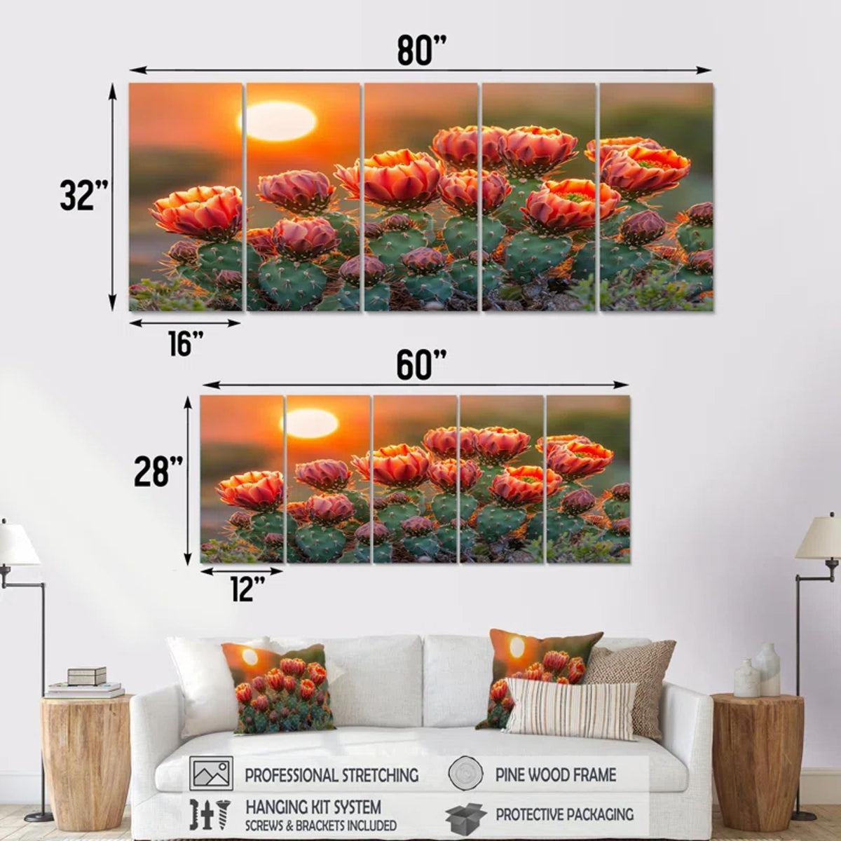 Blooming Cacti At Sunset 28x60