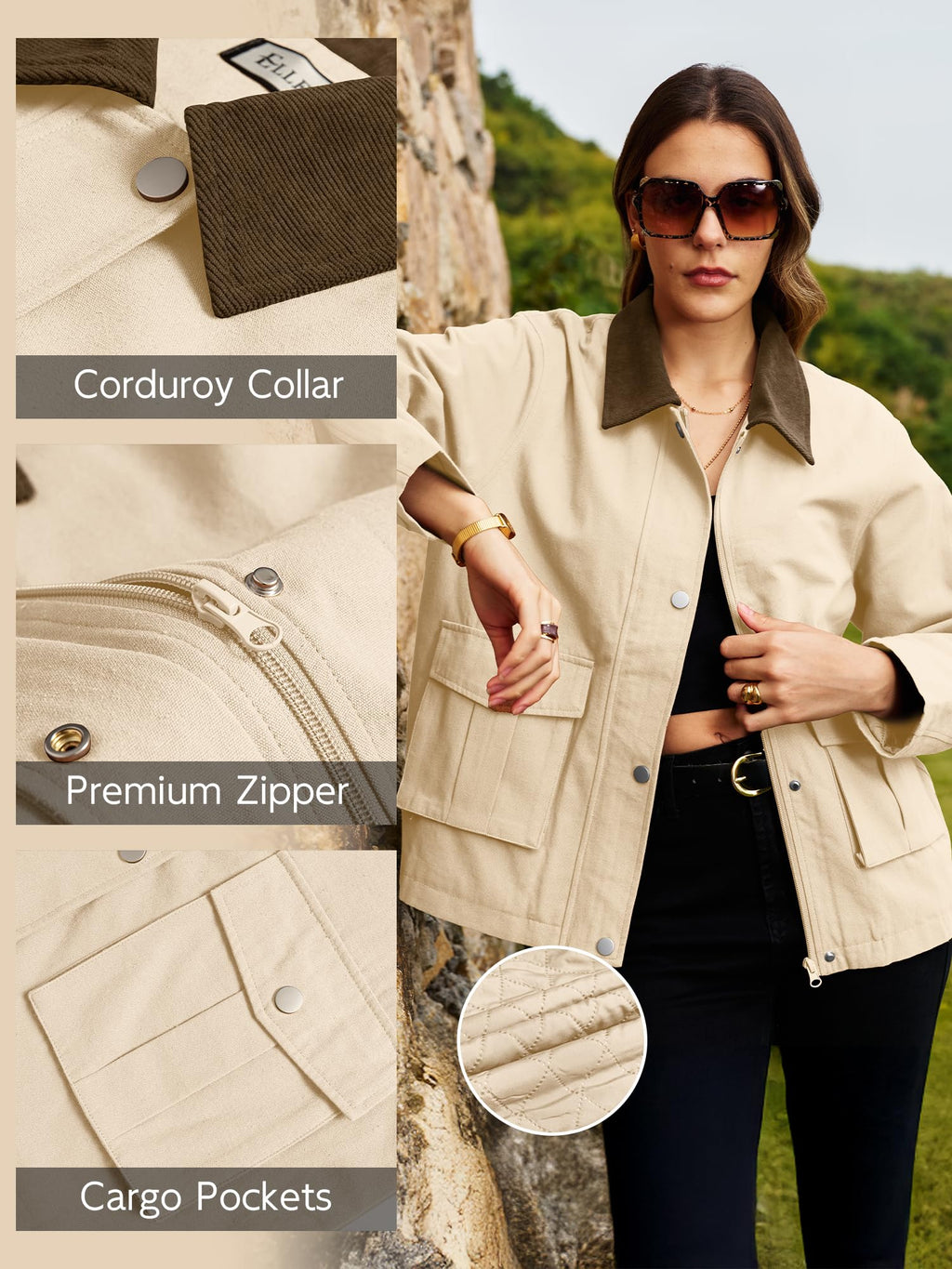 ELLEVEN Padded Barn Jackets for Women, Oversized, Small