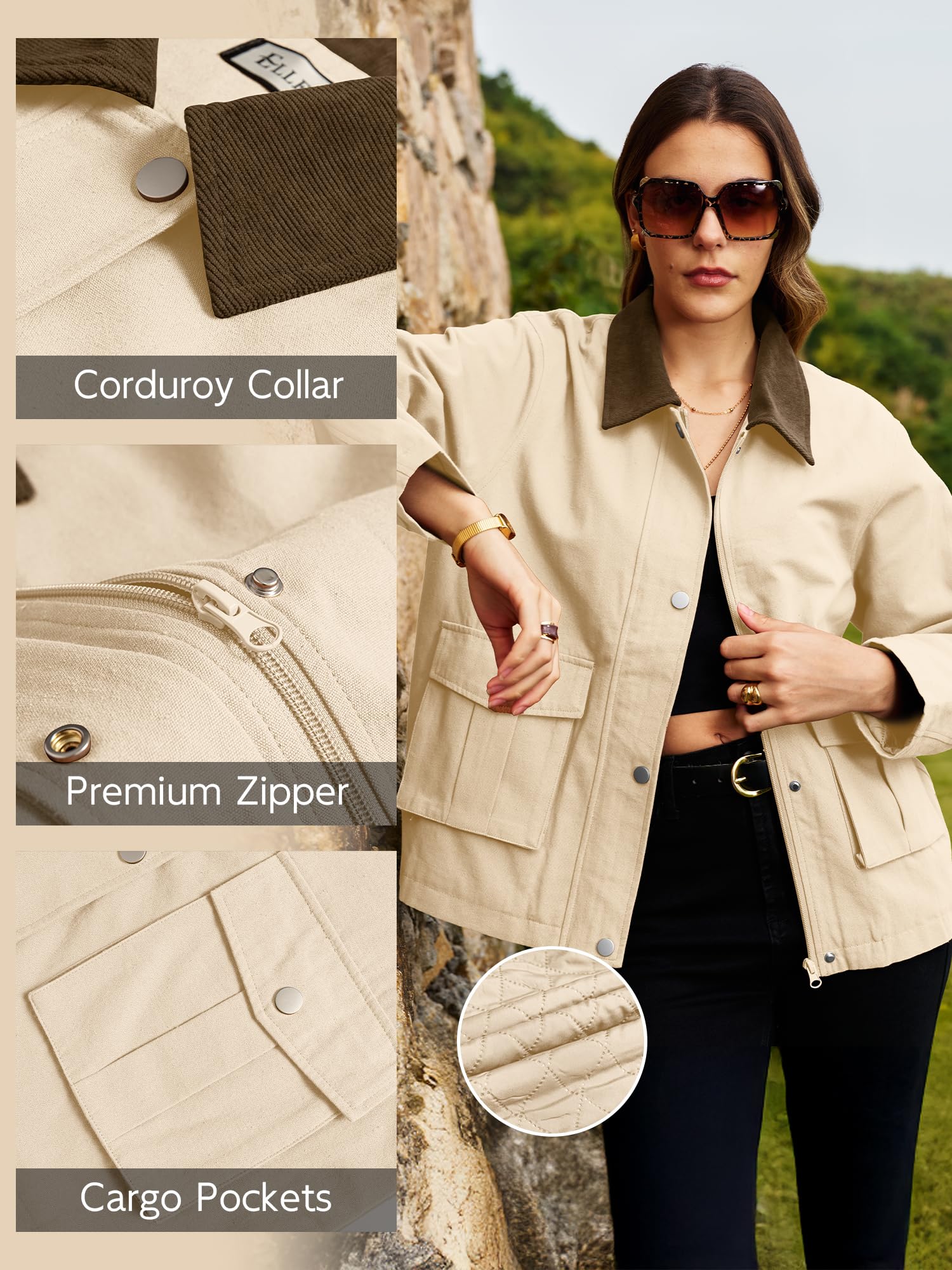 ELLEVEN Padded Barn Jackets for Women, Oversized, Small