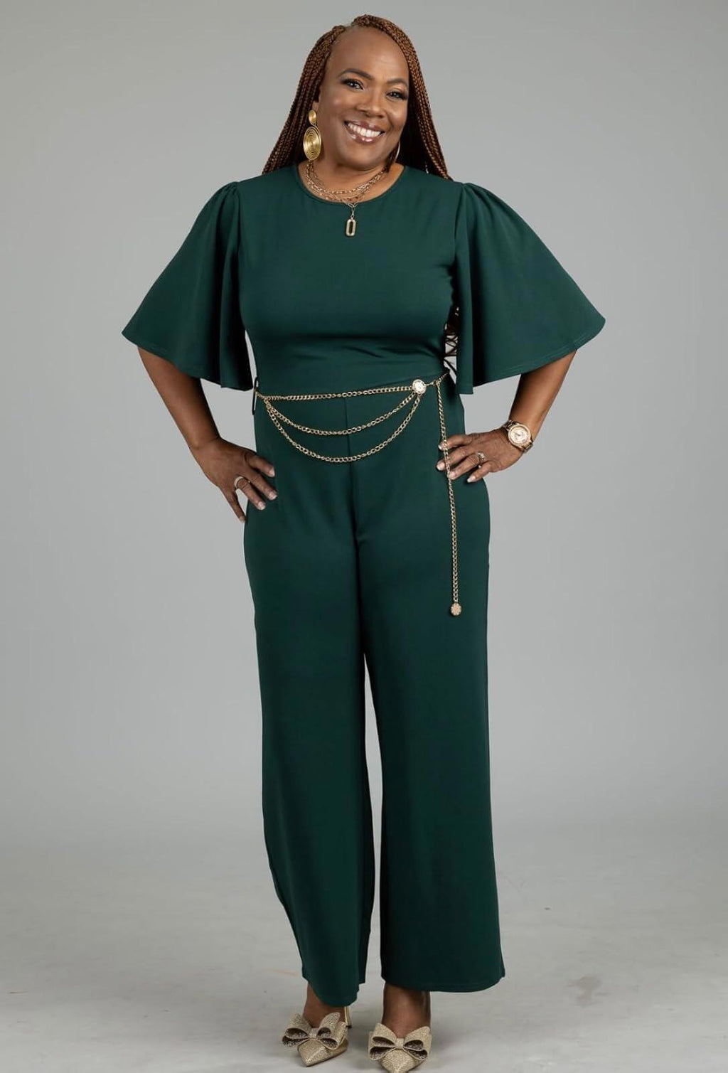 BessCops Womens Loose Short Sleeve Belted Wide Leg Pant Romper, Green