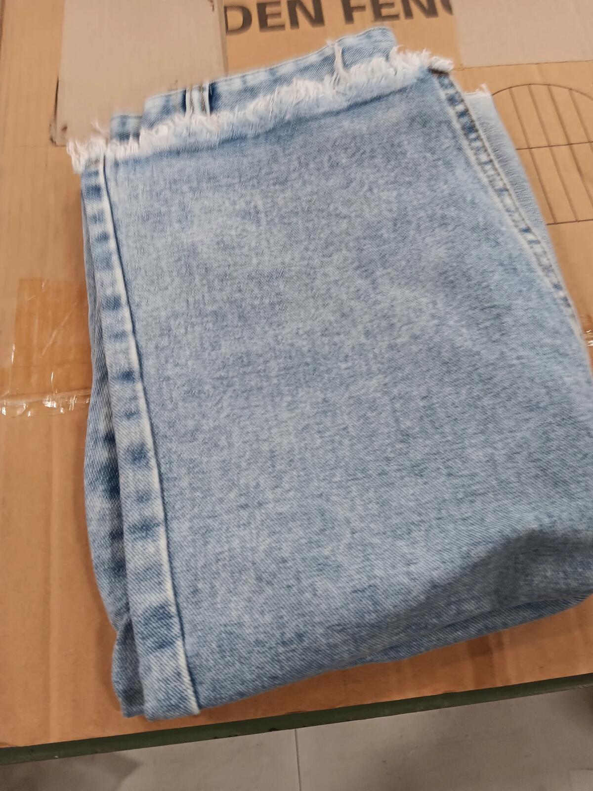 High Waist Front Split Raw Hem Tasseled Midi Denim Skirt, Medium, Light Blue