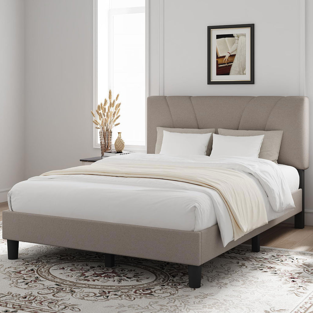 MISSING PIECES - Novilla Full Size Bed Frame with Adjustable Headboard, Full, Beige