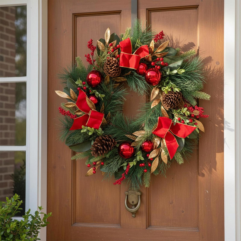 26“ Artificial Christmas Wreath, Red bows and balls