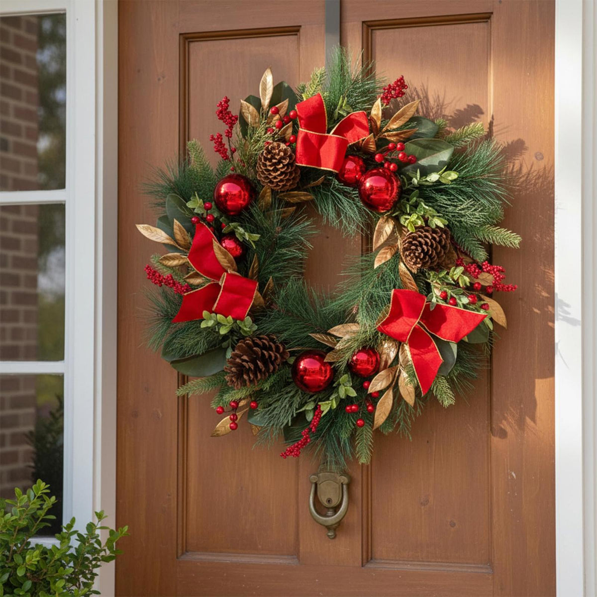 26“ Artificial Christmas Wreath, Red bows and balls
