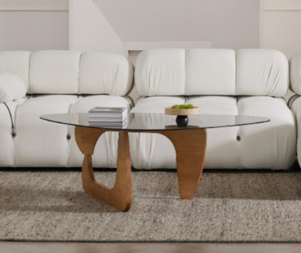 Modern Glass Top Coffee Table with Wooden Base, Brand New!