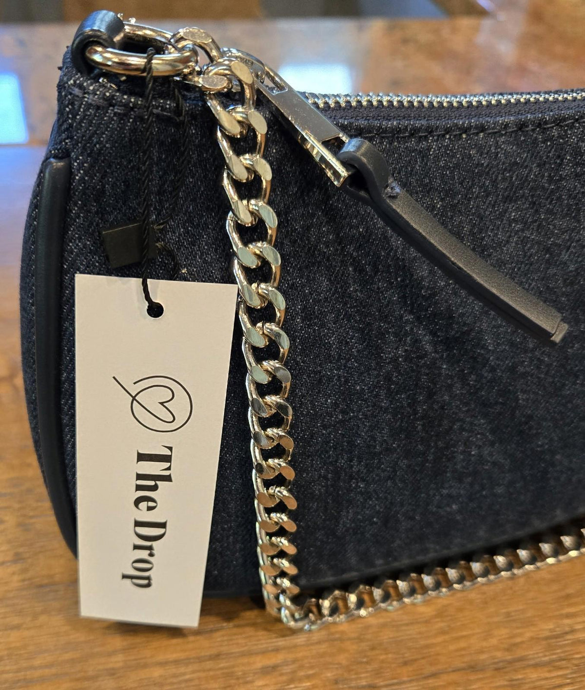 The Drop Women's Melanie Small Shoulder Bag Denim Silver Chain One Size NWT