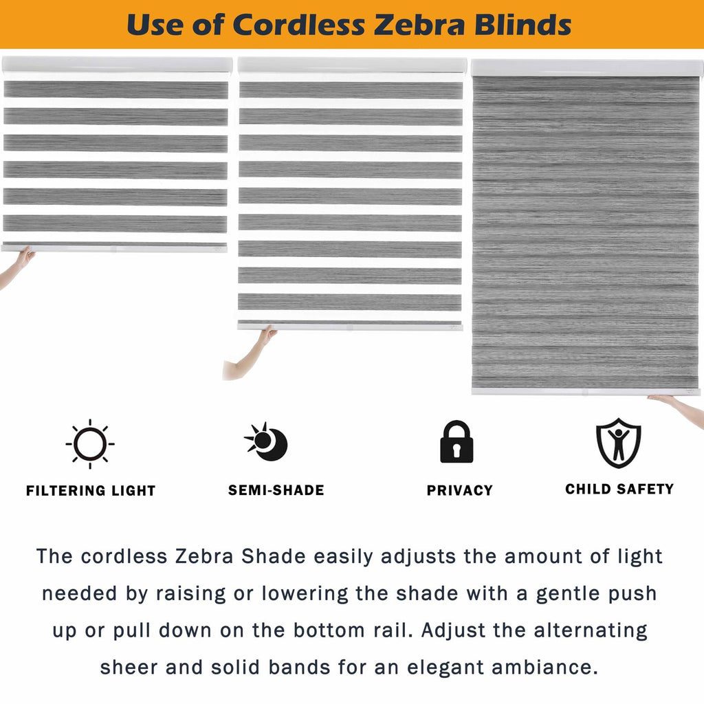 Cordless Zebra Blinds Window Blind, 39x72, Grey