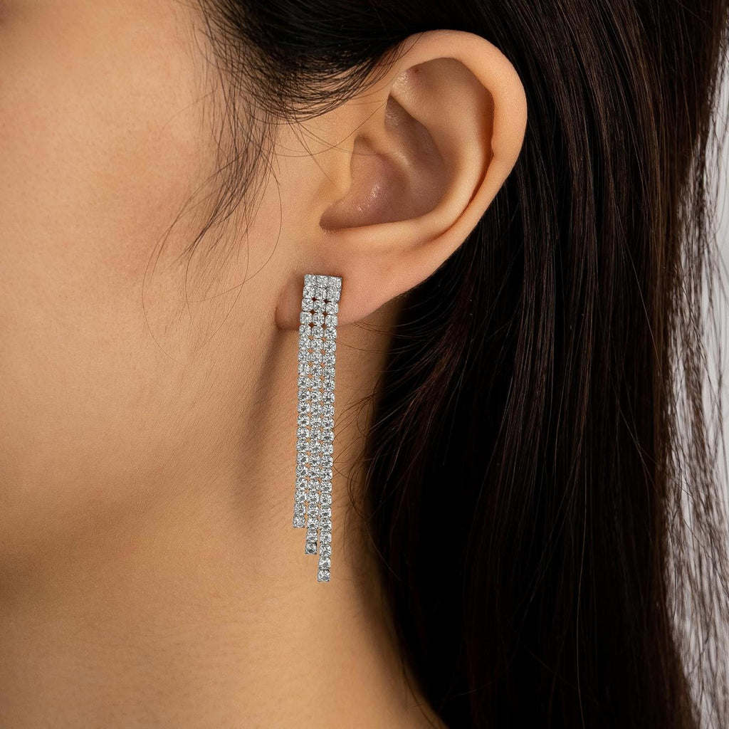 Rhodium Plated Brass Three Dangle Earrings