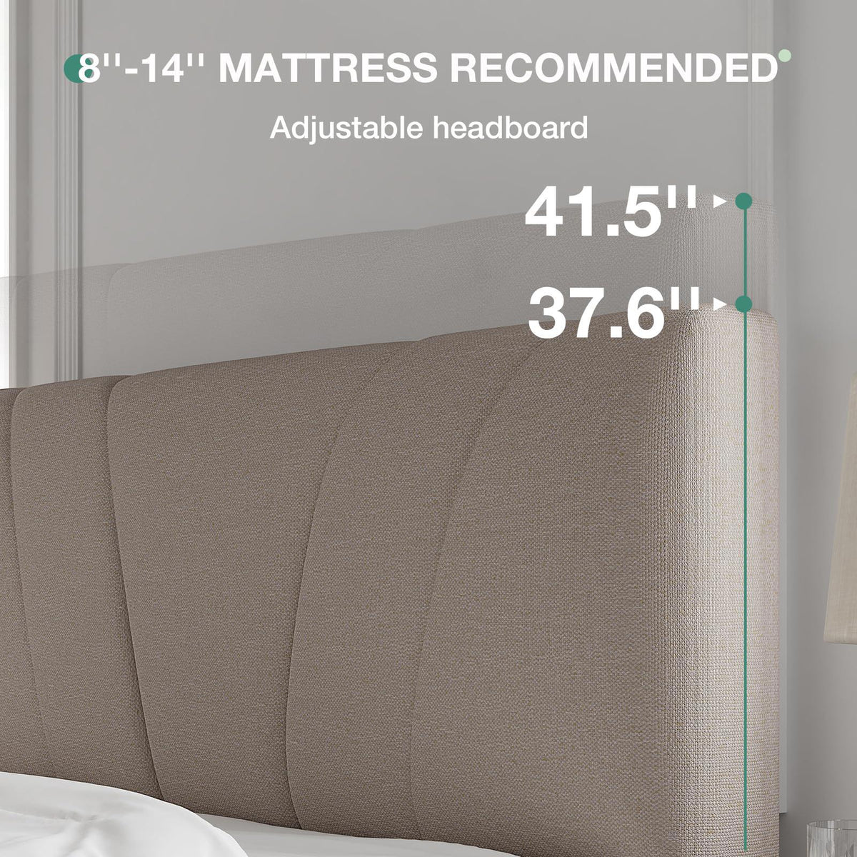 MISSING PIECES - Novilla Full Size Bed Frame with Adjustable Headboard, Full, Beige