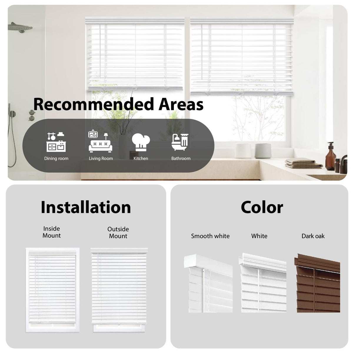 DEZ FURNISHINGS Cordless 2 in. Faux Wood Blind, 31 x 72, White