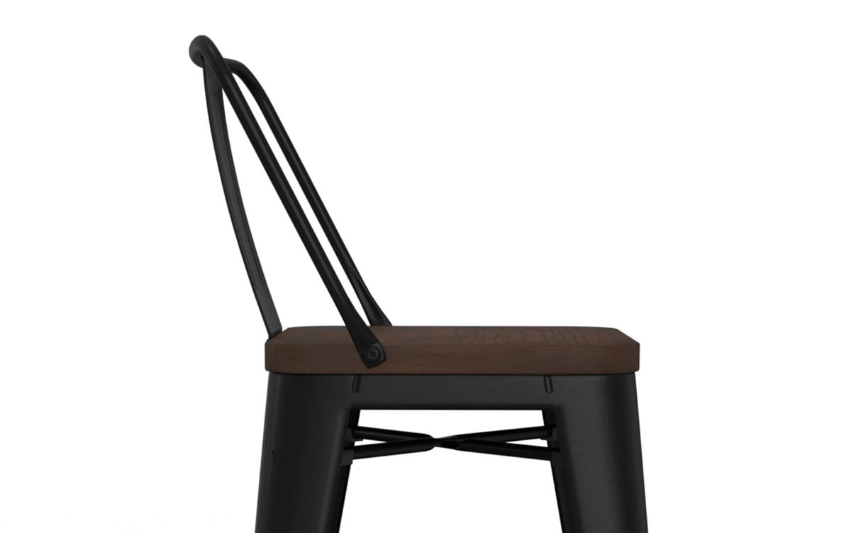 Simpli Home Rayne 24" Counter Stool Set of 2 – Wood Seat Black Metal NEW NIB