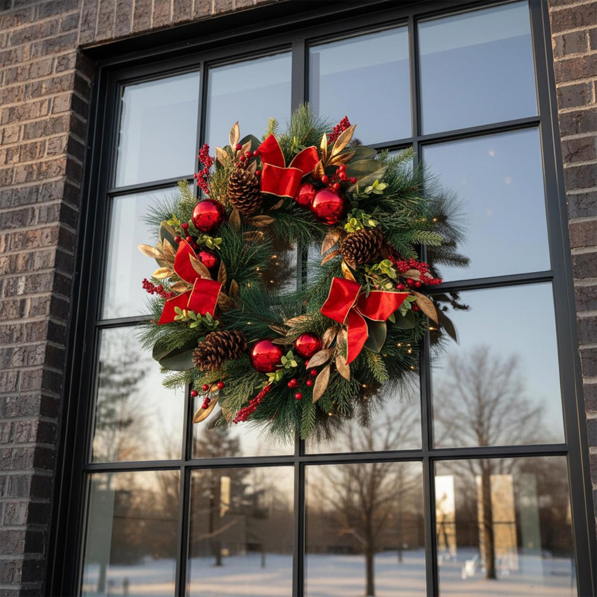 26“ Artificial Christmas Wreath, Red bows and balls