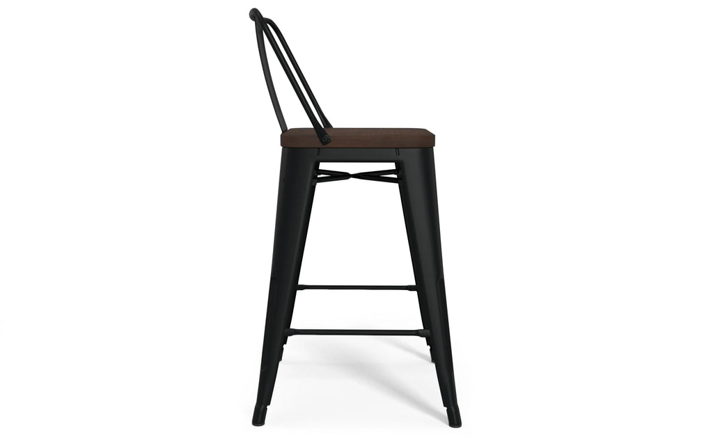 Simpli Home Rayne 24" Counter Stool Set of 2 – Wood Seat Black Metal NEW NIB