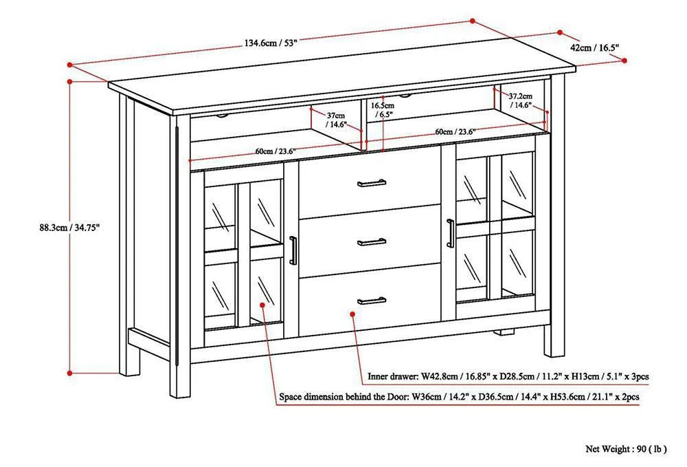 Simpli Home Kitchener 53" Solid Wood Tall TV Stand Console – Grey NEW NIB
