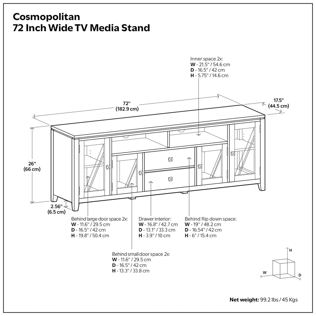 Simpli Home Cosmopolitan 72" Solid Wood TV Stand for 80" TV – White NEW NIB