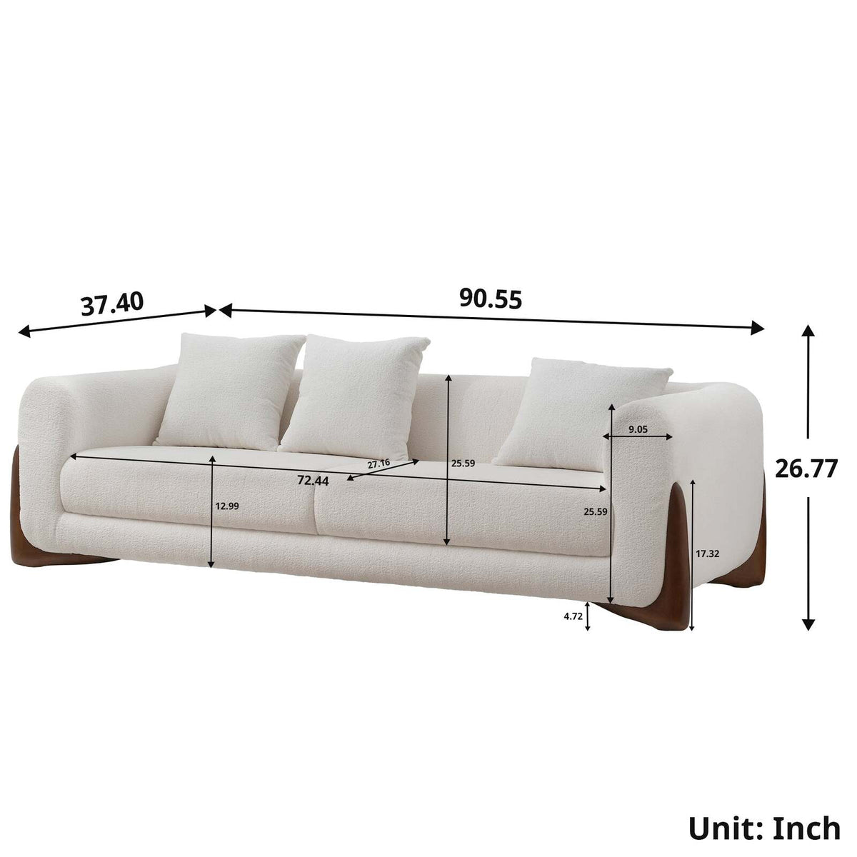 Artistic Sherpa Couch Chair with Solid Wood Legs, Single Seat