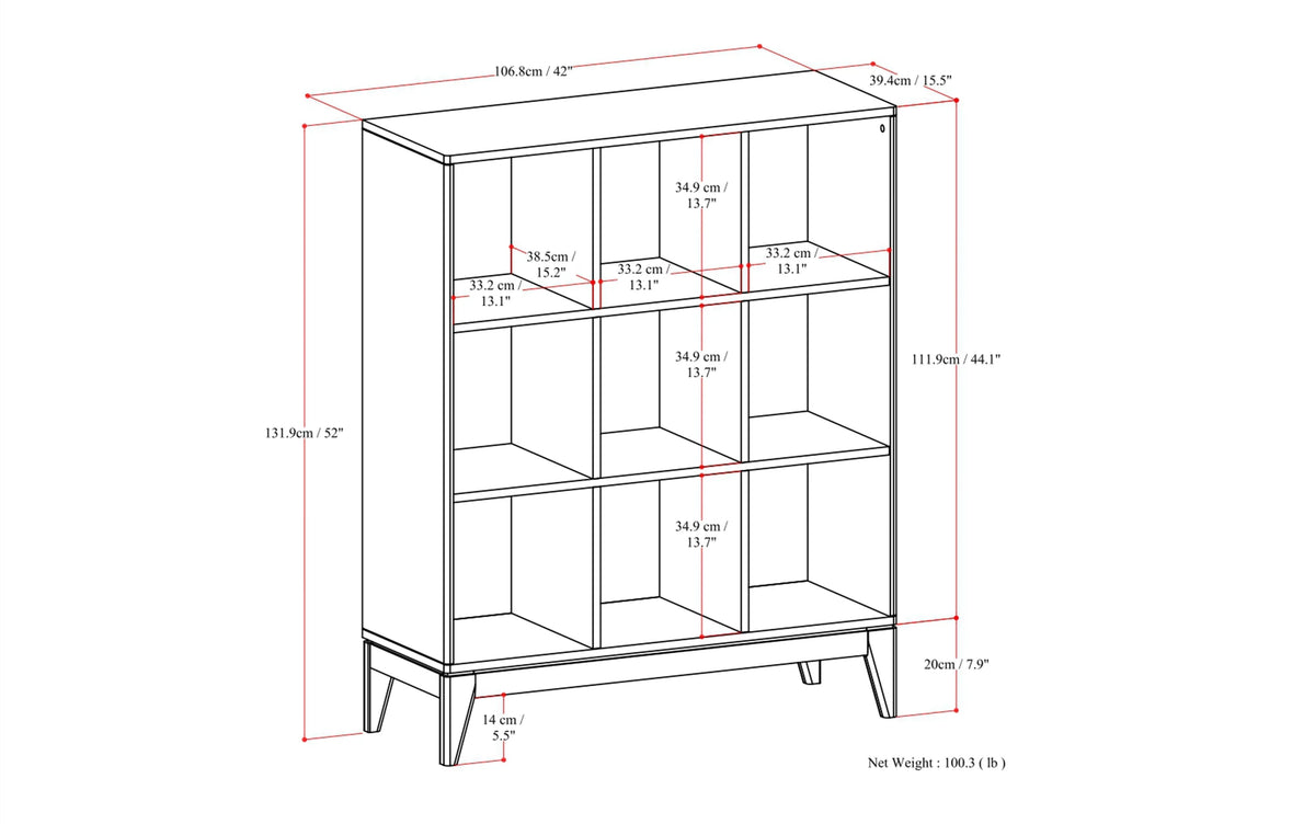 Simpli Home Harper 9-Cube Mid-Century Bookcase 52"H – Dark Walnut NEW NIB
