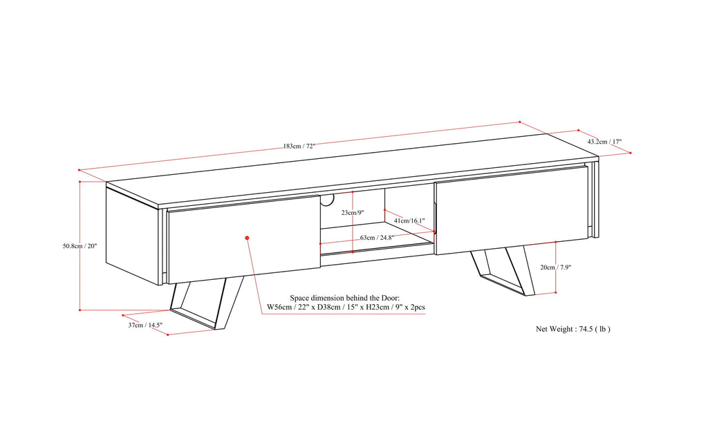 Simpli Home Lowry 72" Solid Mango Wood TV Media Stand for 80" TV – NEW NIB