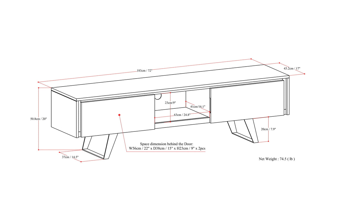 Simpli Home Lowry 72" Solid Mango Wood TV Media Stand for 80" TV – NEW NIB