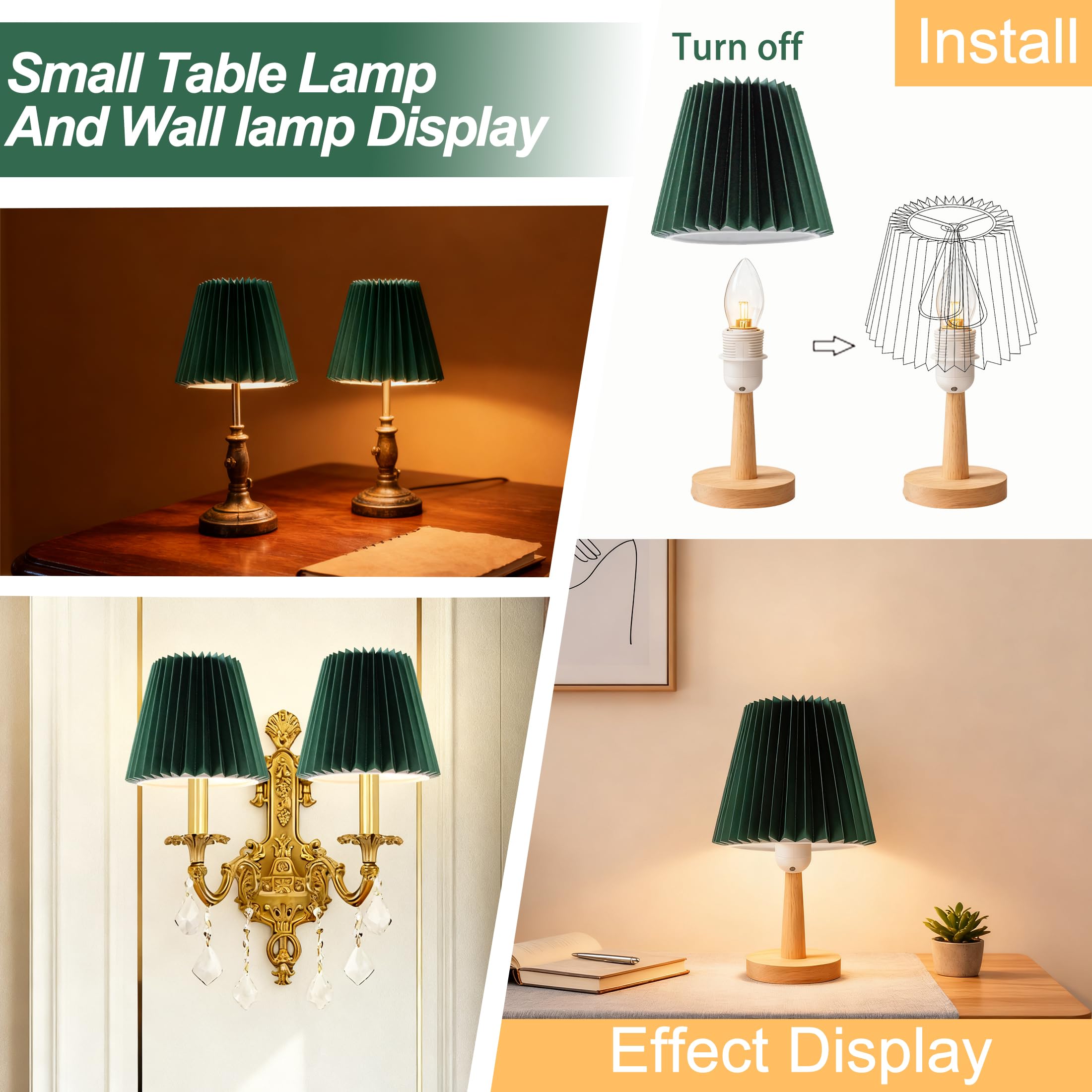 Small Pleated Lampshade, Set of 6, Green
