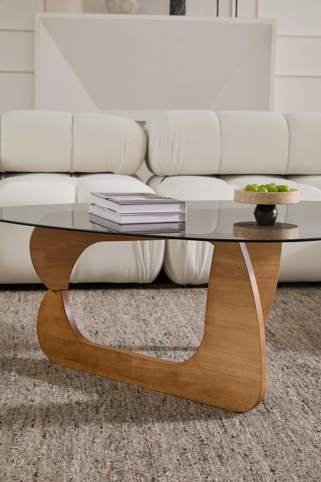 Modern Glass Top Coffee Table with Wooden Base, Brand New!
