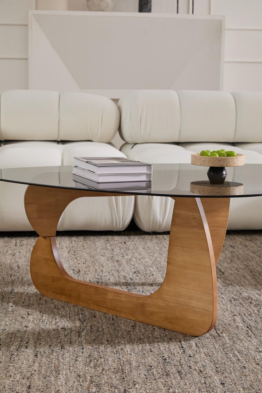 Modern Glass Top Coffee Table with Wooden Base, Brand New!