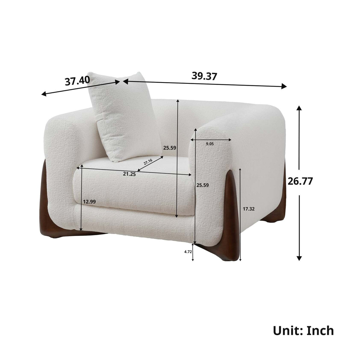 Artistic Sherpa Couch Chair with Solid Wood Legs, Single Seat
