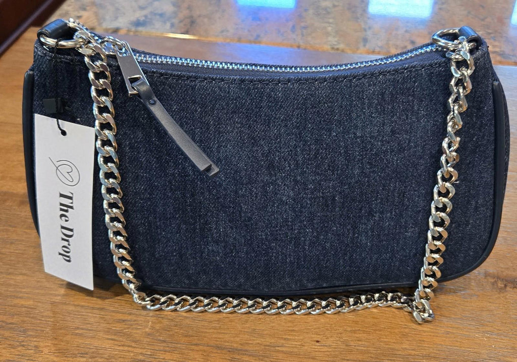 The Drop Women's Melanie Small Shoulder Bag Denim Silver Chain One Size NWT