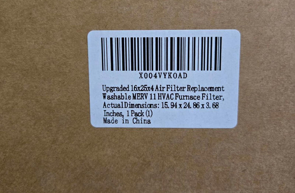 Washable Air Filter, 16x25x4, MERV 11, New
