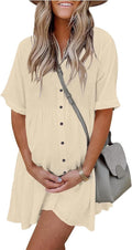 PYGFEMR Women's Summer Short Sleeve Babydoll Dress, Small, Apricot
