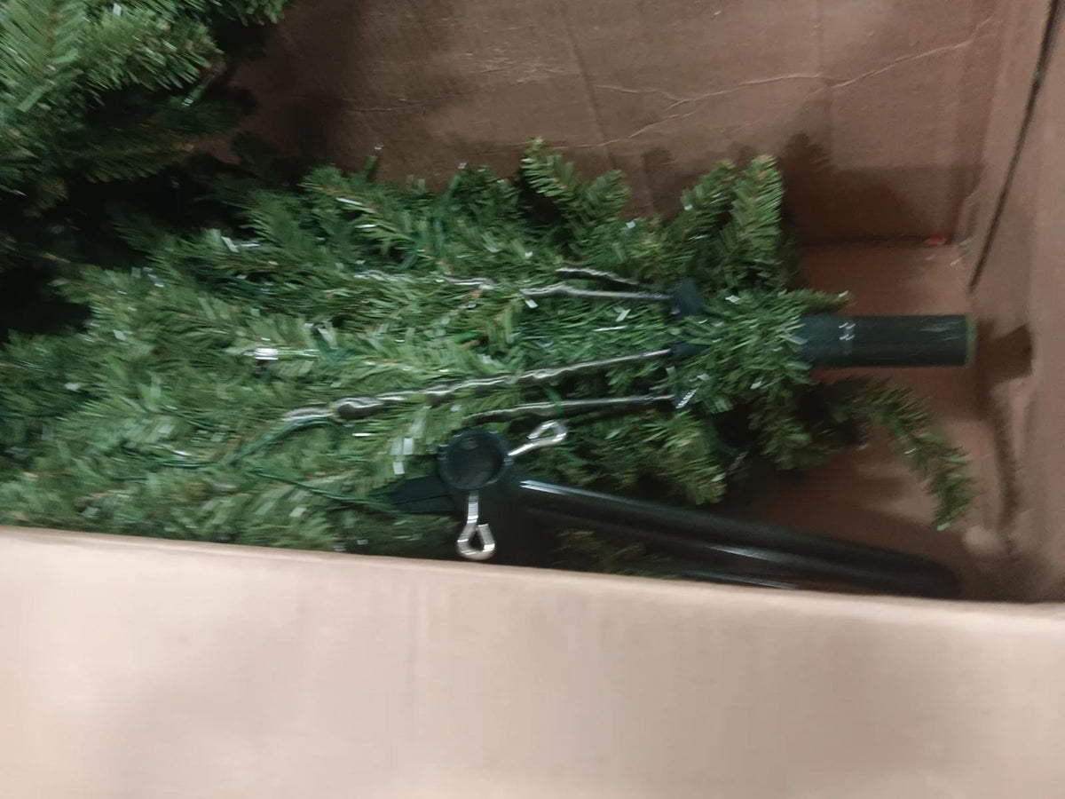 7.5 ft Pre-Lit Kingswood Fir Slim Artificial Christmas Tree, 450 LED Lights, Includes Stand, Green