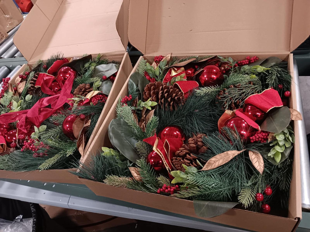 26“ Artificial Christmas Wreath, Red bows and balls