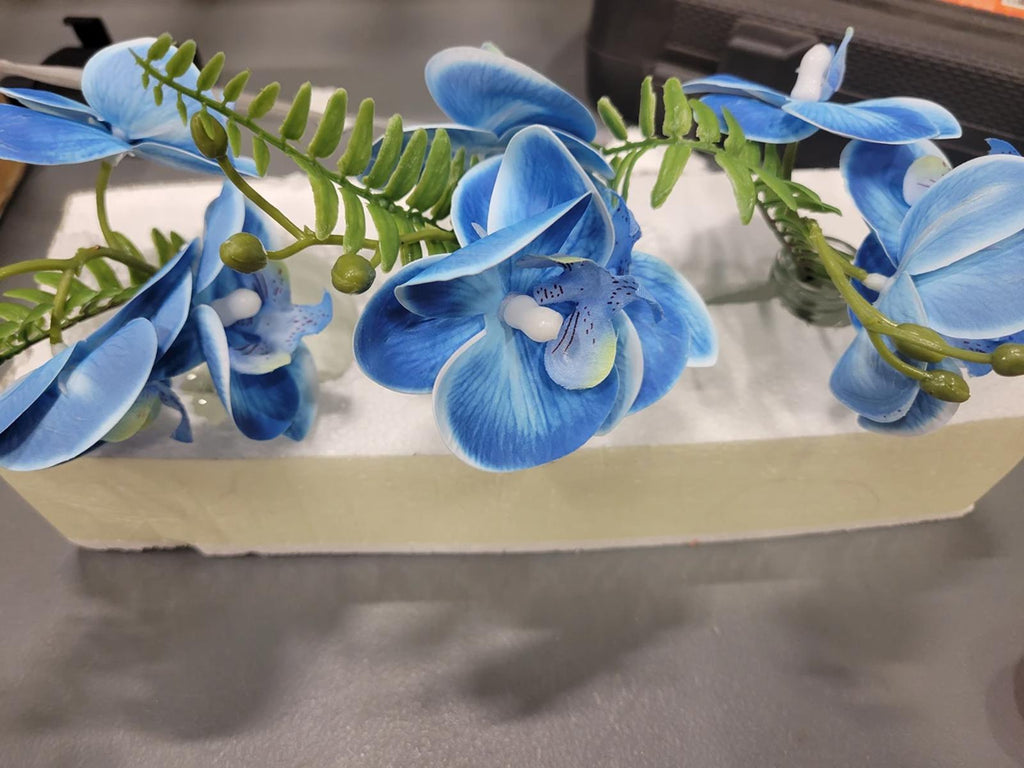 Blue Orchids Artificial Flowers Faux Orchids Arrangement in Clear Glass Vases