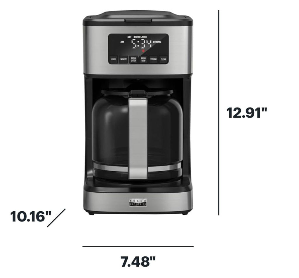 Bella Pro Series - 12 - Cup Programmable Coffee Maker - Stainless Steel - PDX Furnish