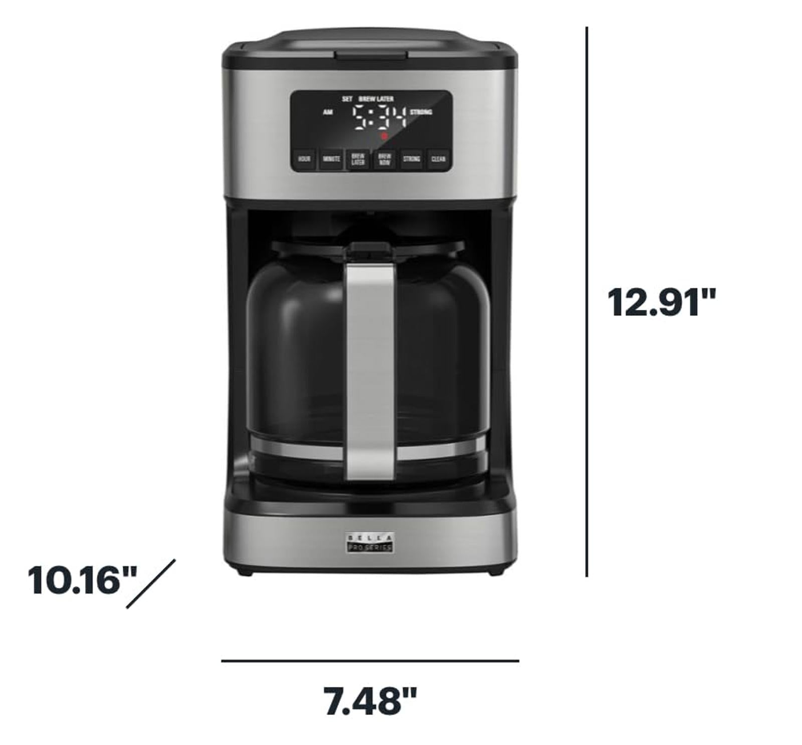 Bella Pro Series - 12 - Cup Programmable Coffee Maker - Stainless Steel - PDX Furnish
