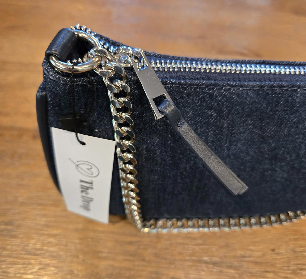 The Drop Women's Melanie Small Shoulder Bag Denim Silver Chain One Size NWT
