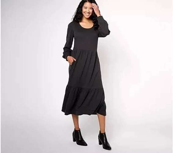 Denim & Co. Canyon Retreat Dress, BLACK, Size 2X, FREE SHIPPING!