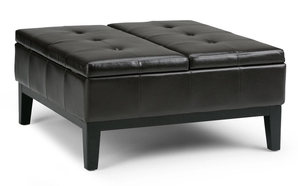 Simpli Home Dover 36" Square Split-Top Storage Ottoman Coffee Table – Brown NEW