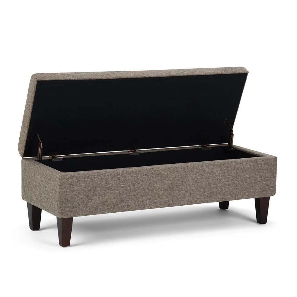 Simpli Home Monroe 48" Storage Ottoman Bench – Cloud Grey Linen Fabric (NEW)