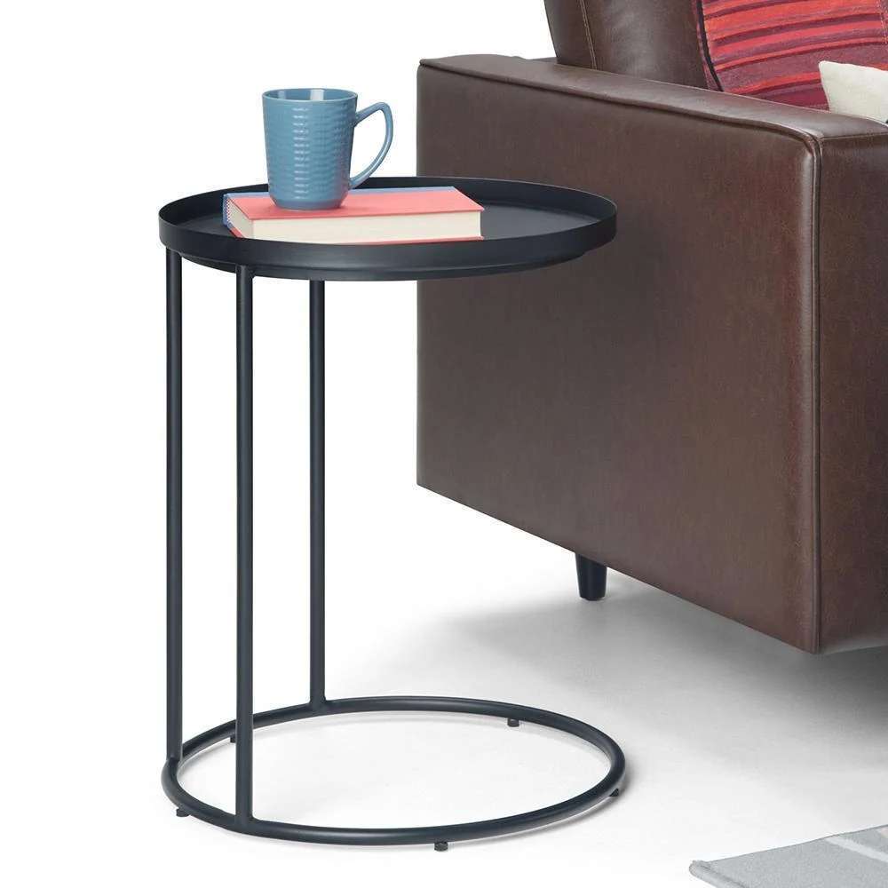 Simpli Home Monet 18" Round Metal C-Table Accent Side Table – Black NIB (NEW)