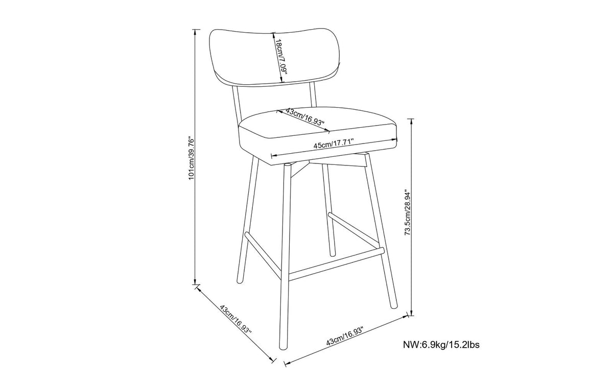 Simpli Home Giselle 29" Swivel Bar Stool Set of 2 – Light Grey/Black (NEW)