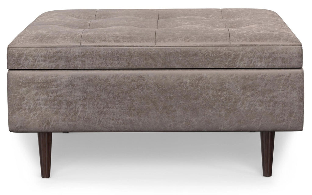 Simpli Home 38" Mid-Century Square Storage Ottoman Coffee Table – Taupe (NEW)