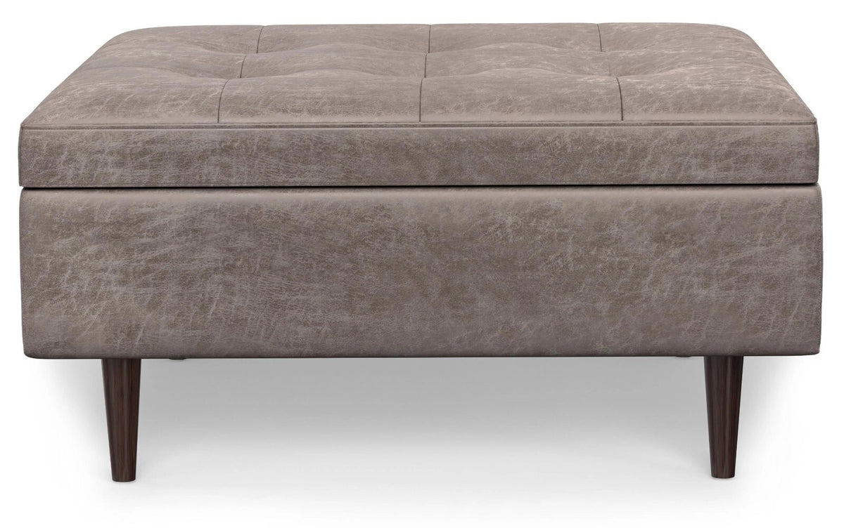 Simpli Home 38" Mid-Century Square Storage Ottoman Coffee Table – Taupe (NEW)