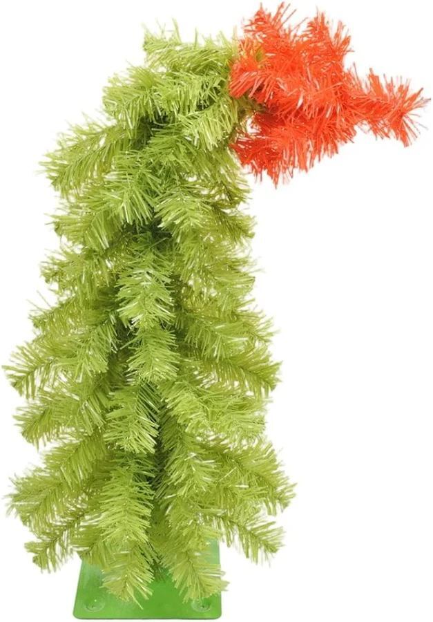 4 Ft Whimsical Bent Top Christmas Tree – Grinch Style Lime Green & Red (NEW)